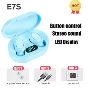 E7S Blue Wireless Earbuds with LED Display